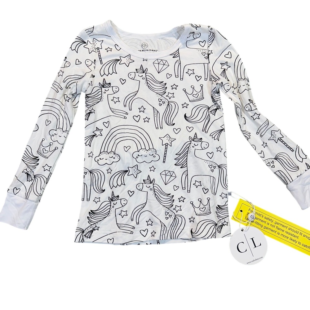Caden Lane Color‎ Me Pajamas Unicorn Rainbow Bamboo Top White Black 3T NEW